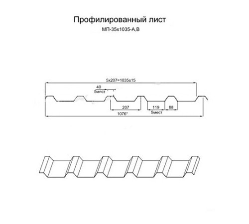 Профнастил МП35-1035 Полиэстер RAL-6005-0.65
