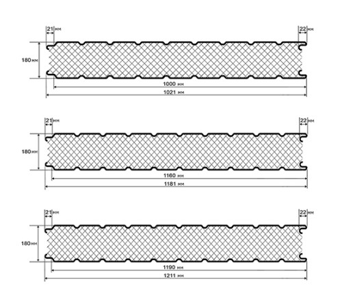 Сэндвич панели стеновые с пенополиизоциануратом, ширина 1200 мм, толщина 180 мм, 0.5/0.5, дуб